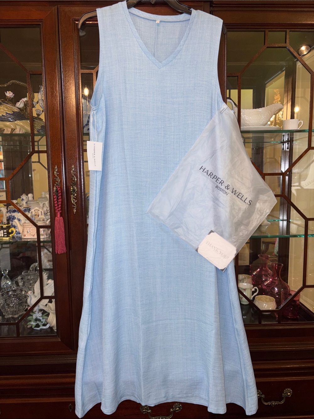 Divided Light Blue V‑Neck Sleeveless Maxi Dress
